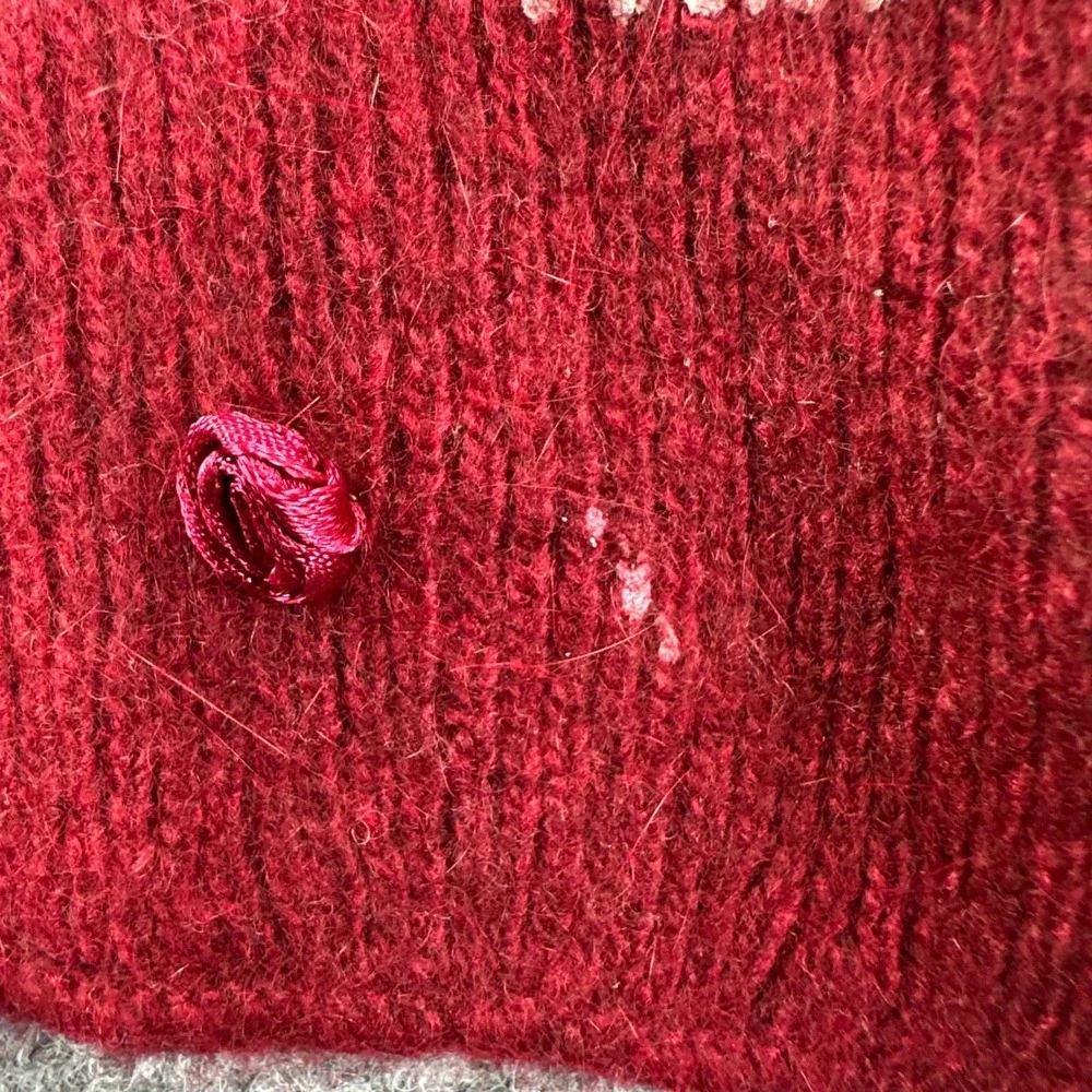 Furstenberg Scarf OS Red Ombre Angora Wool Blend Fur Pom Pom Rosette Women
